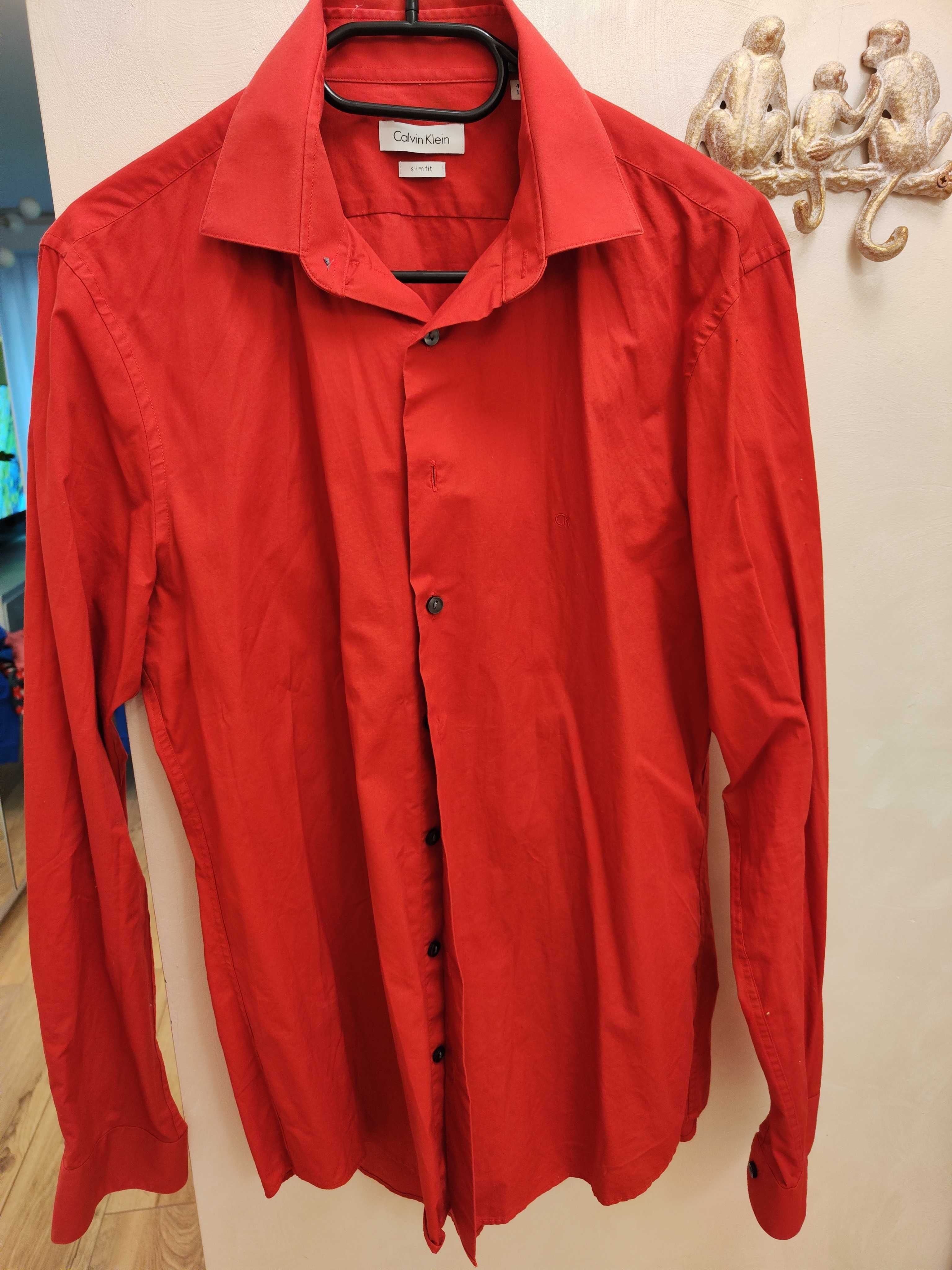 czerwona gładka koszula calvin klein 41