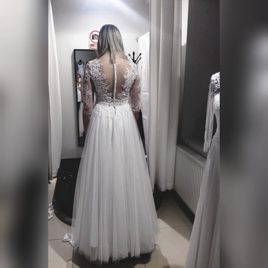 Suknia ślubna śmietankowa koronka gipiura PUSH UP gratis welon perełki