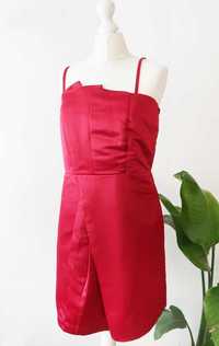 Satynowa, czerwona sukienka nowa XL