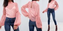 Asos prześliczna szyfonowa bluzka troczki szerokie rękawy bufki