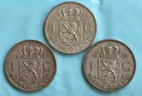 Holanda - 3 moedas 1 Gulden-1957, 1958 e 1966-prata