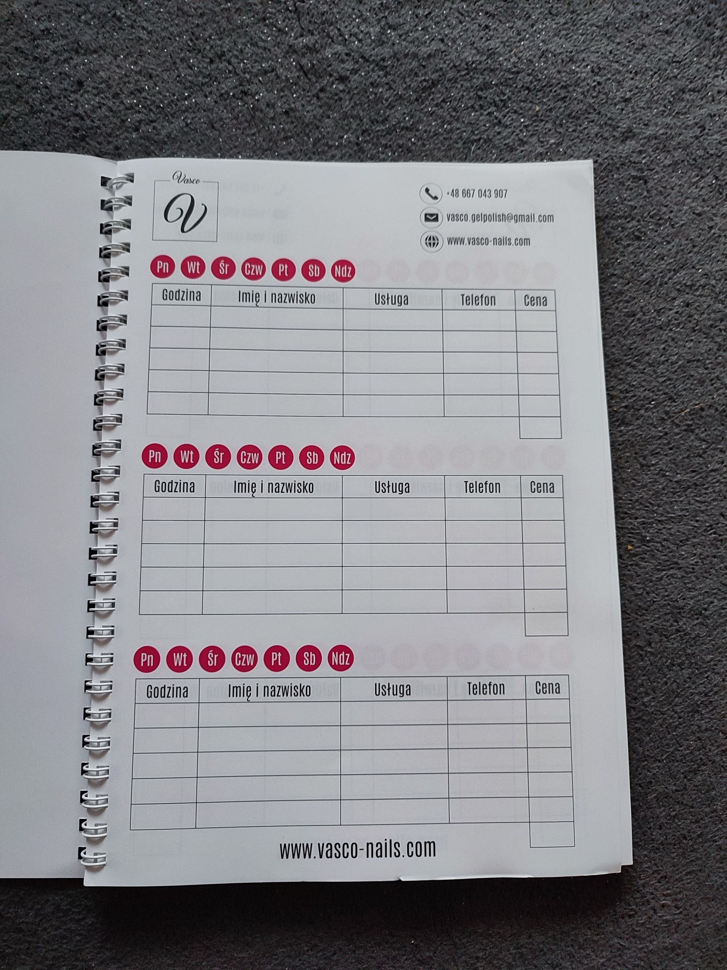 Nail book planner Vasco planner wizyt organizer stylizacja paznokci