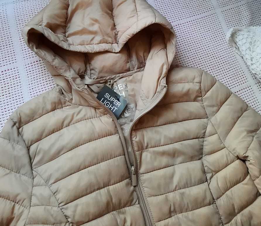 Primark nowy lekki pikowany puchowy płaszcz kurtka z kapturem beż S