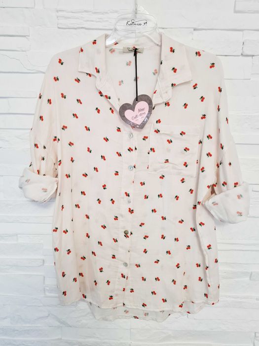 Komplet muślinowy bawełniany 100% bawełna kremowy w wisienki