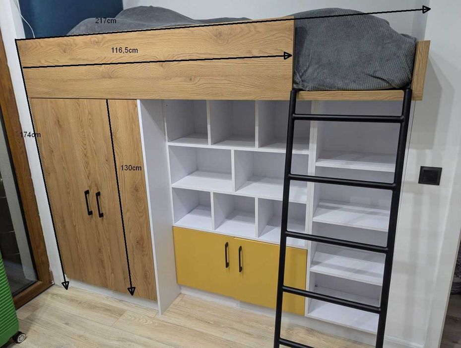 Mebel dla dziecka - łóżko piętrowe z drabinką, szafą, półkami