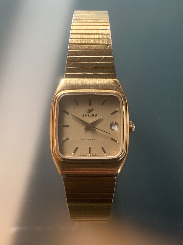 Enicar Automatic złocony damski zegarek szwajcarski Swiss Made sprawny
