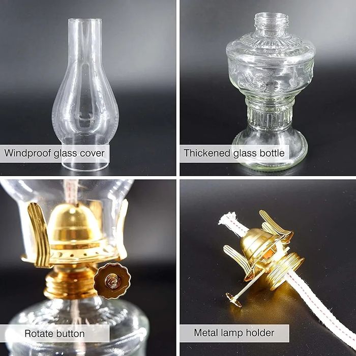 Klasyczna lampa naftowa 32cm szklana z regulowanym płomieniem l-555