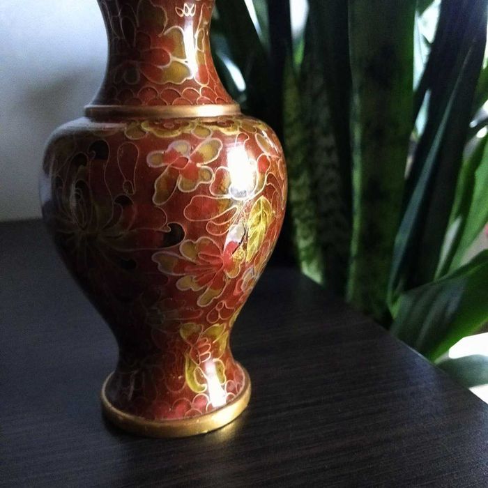 Клуазоне ваза антикварная 13 см перегородчатая эмаль Китай в коллекцию