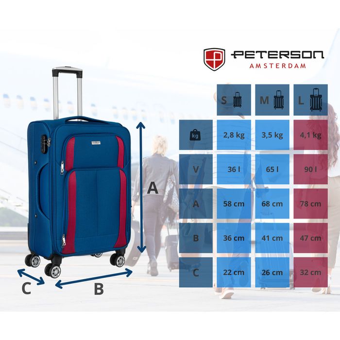 zestaw walizek podróżnych w niebiesko-czerwonym kolorze - peterson