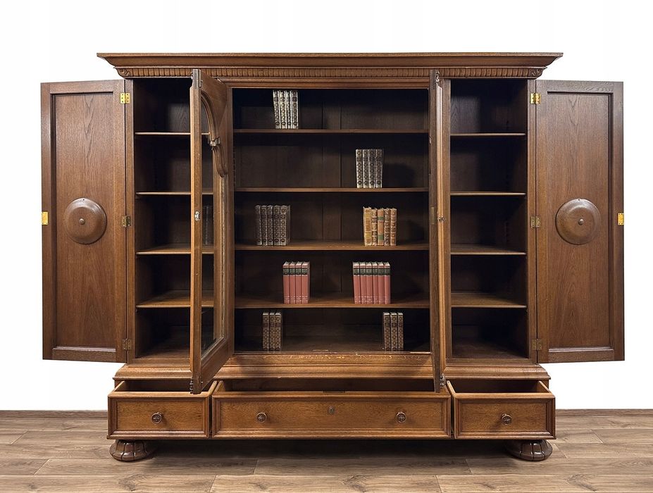 BIBLIOTEKA WITRYNA antyk szafa 100-letnia 3 szuflady