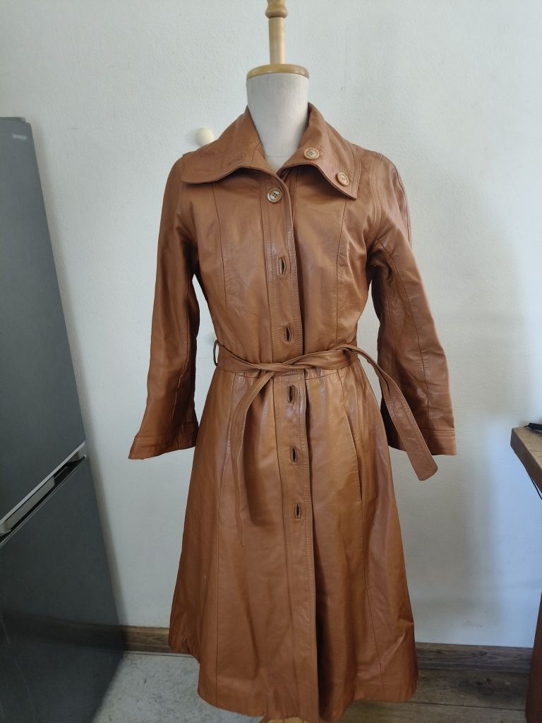 Vintage płaszczyk ze skóry jasny brąz Malungs w w