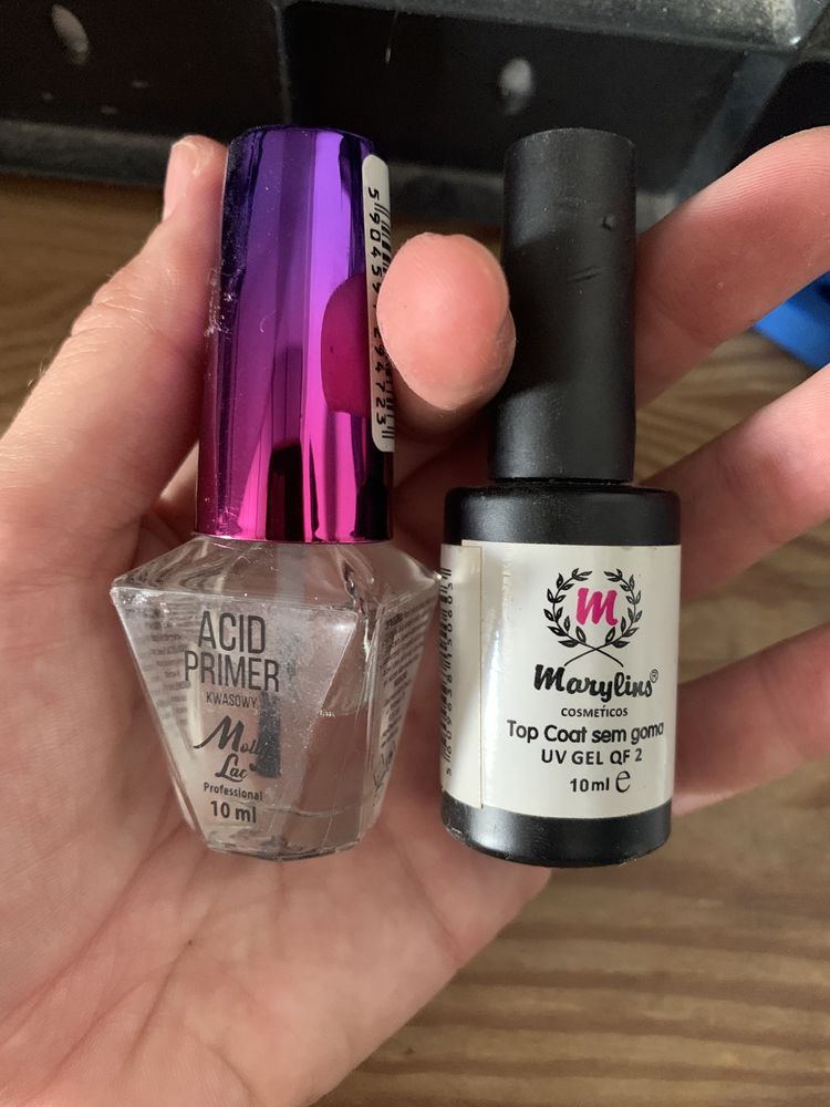 top coat, o primmer, 4 vernizes, brilhantes, pincéis e tips