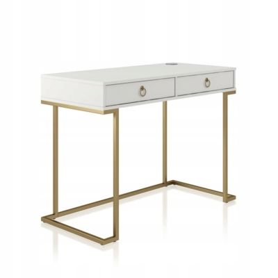 Konsola Biurko WESTPORT Biały/ złoty 115 cm 50 cm ze schowkiem