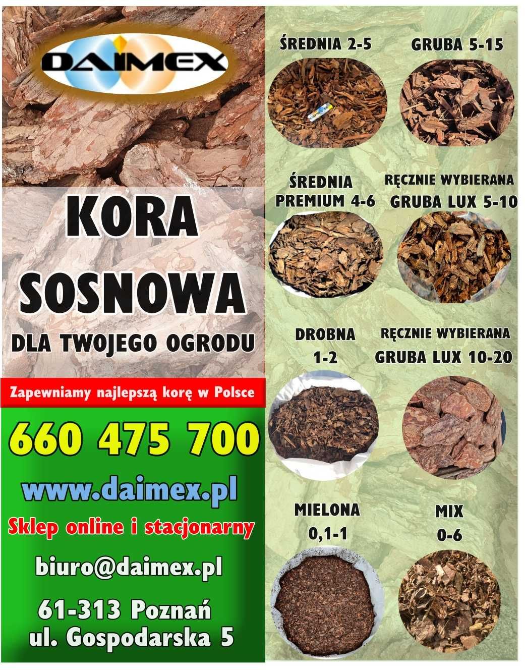 KORA Sosnowa Sortowana DROBNA 1-2cm 80L Wysyłka Odbiór / DAIMEX.pl