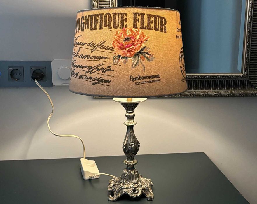 Lampa metal z abażurem lampka stołowa retro