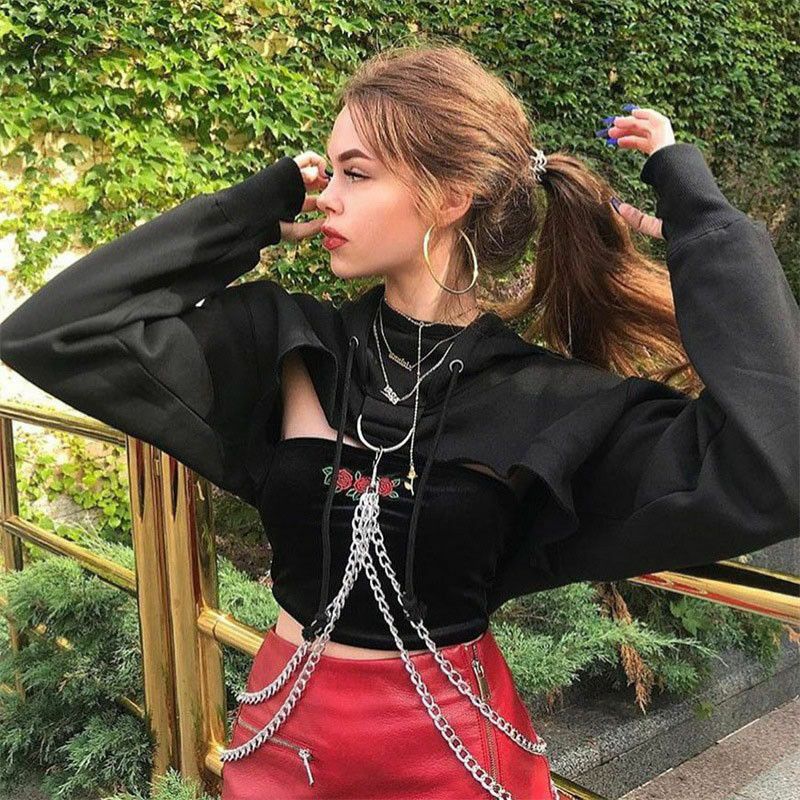 Stylowa Krótka Bluza z Łańcuszkami Punk HIP HOP Goth - XXL