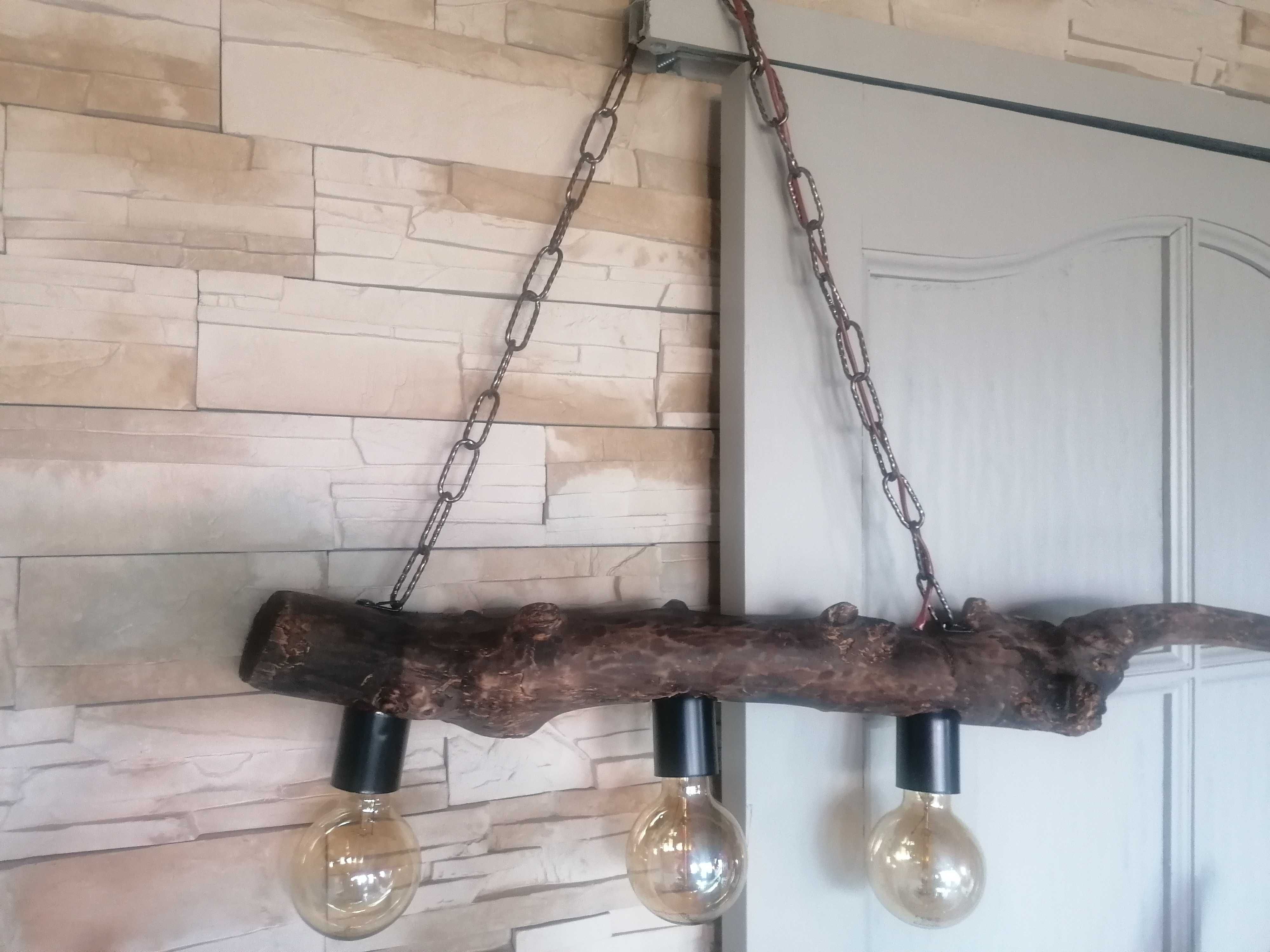 Lampa wisząca sufitowa vintage z drzewa na łańcuchu