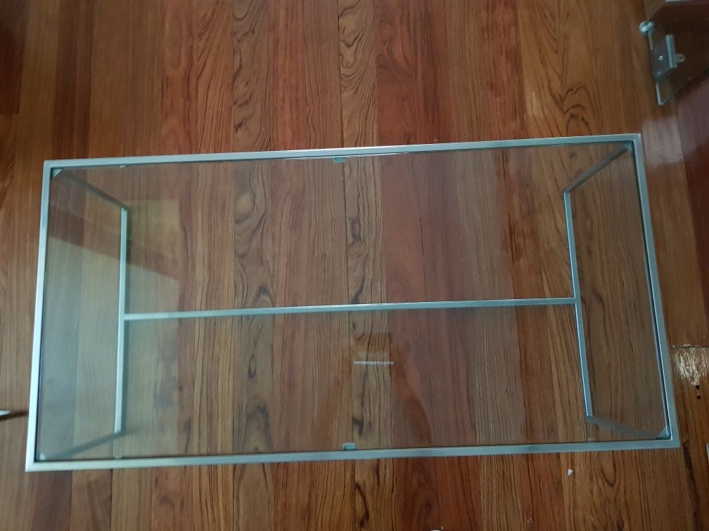 Mesa de Apoio em Aço Escovado e Vidro