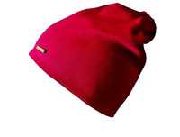 Czerwona czapka ze złotą blaszką dwuwarstwowy prążek wiosna, jesień