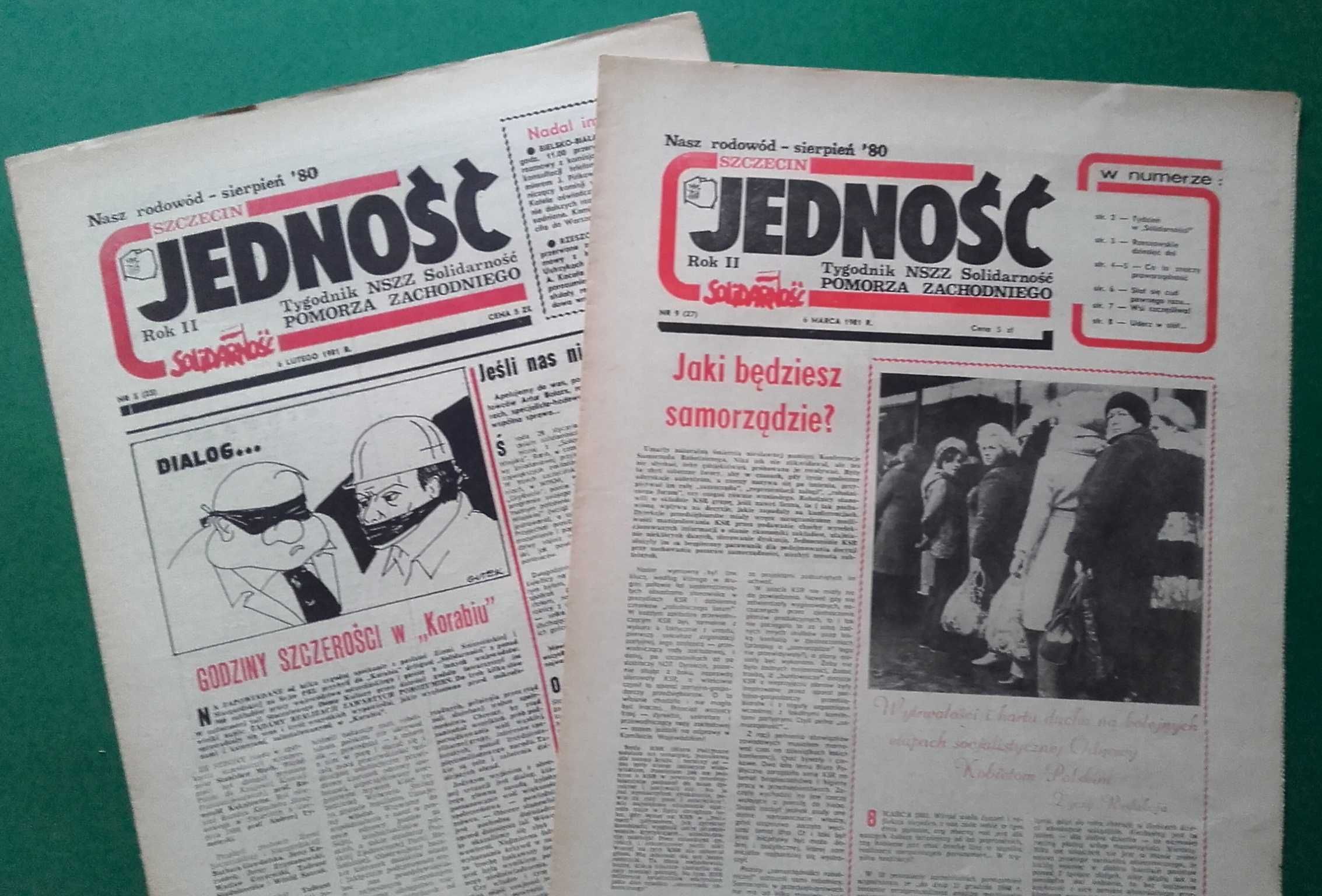 Tygodnik JEDNOŚĆ 1980, 1981, 1990 Solidarność SZCZECIN różne numery