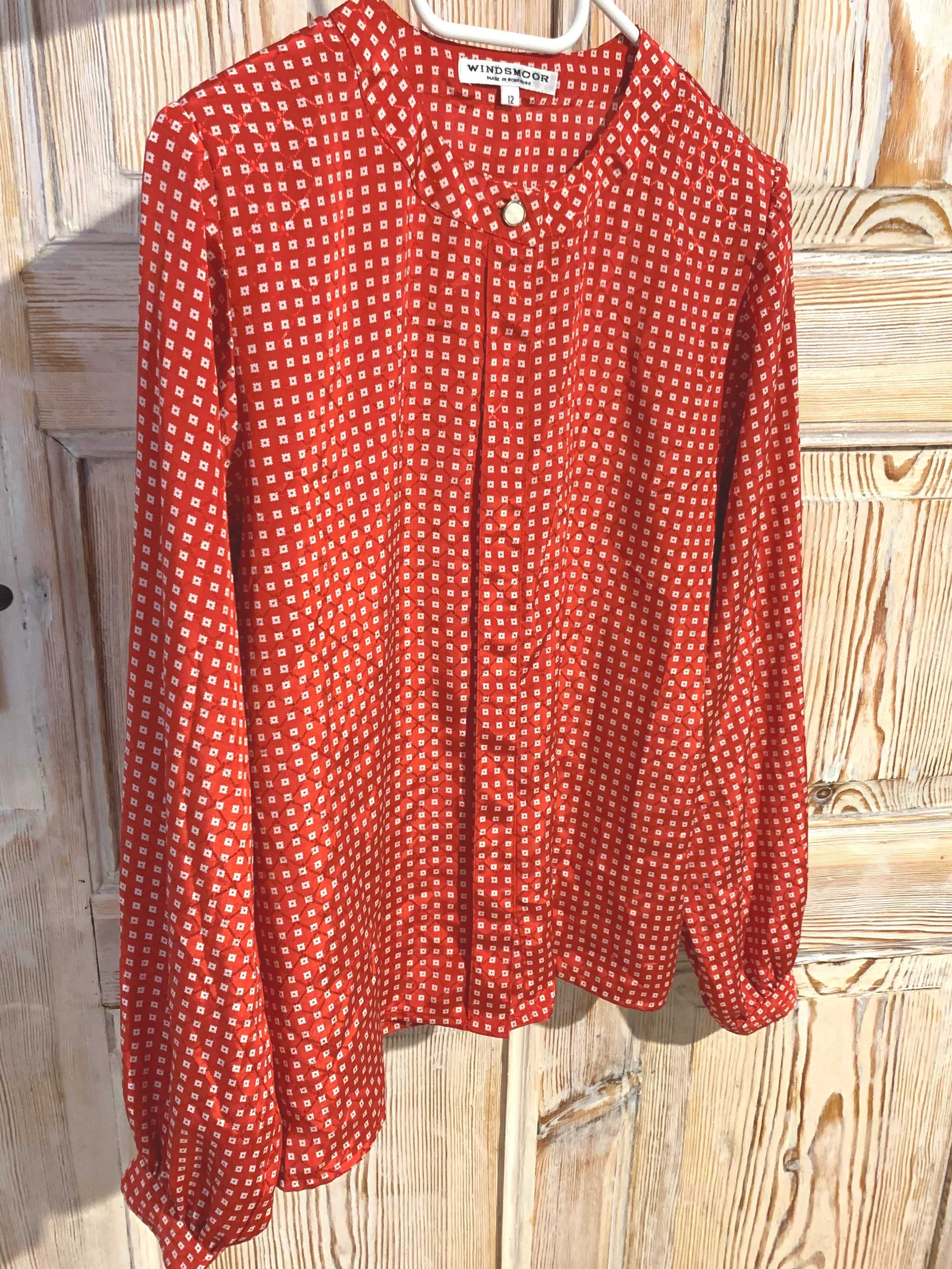 vintage elegancka retro koszula bufiasta czerwona bluzka zwiewna