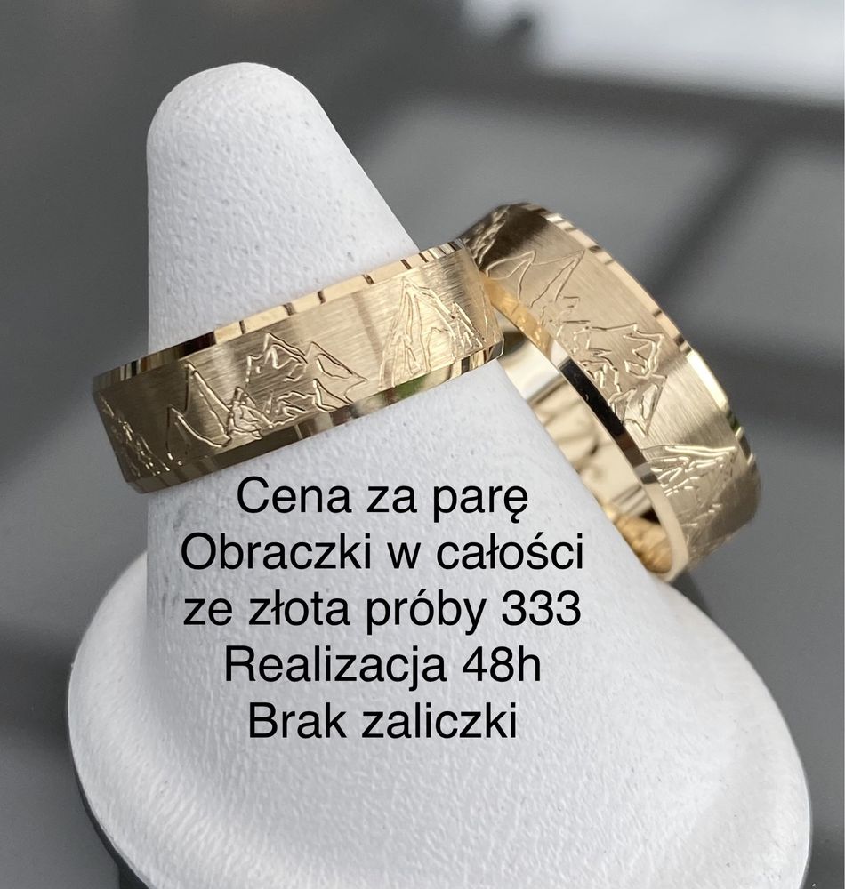 Unikatowe ZŁOTE Obrączki z Górami 333 5mm Para 2 sztuki