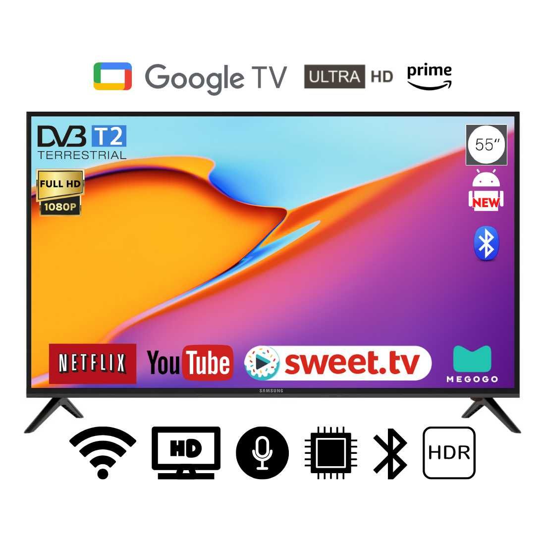 Телевізор 55" дюйми SAMSUNG Android 15.0 + блютуз пульт + ГАРАНТІЯ 12м