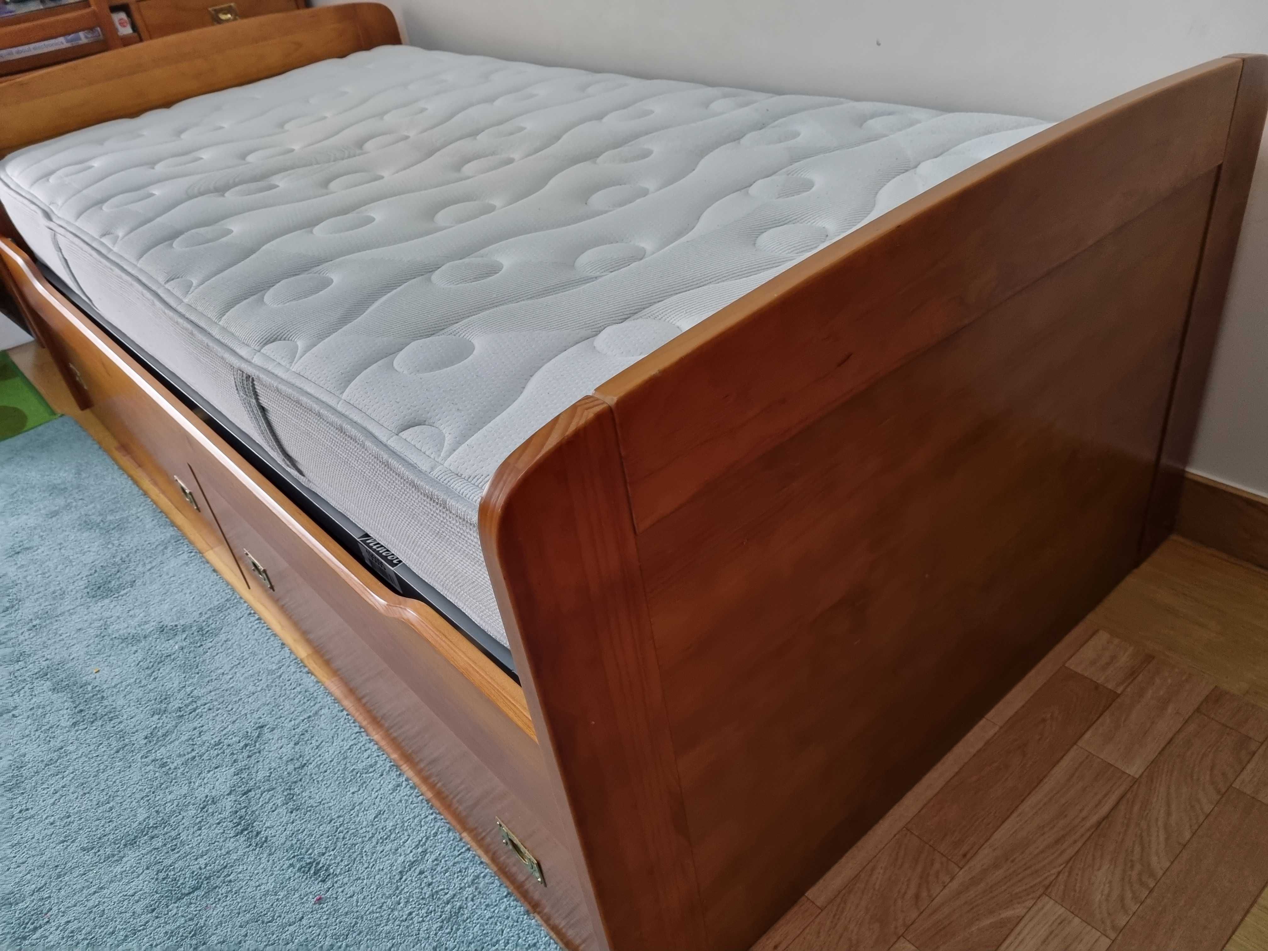 Cama + cama extra de solteiro em madeira natural, pinho mel
