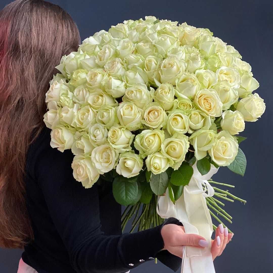 Нежный букет 87 белых роз, доставка цветов Днепр, цветы, розы