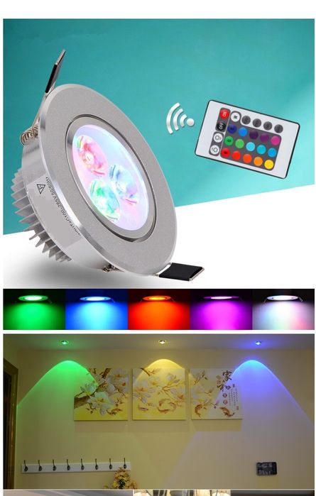 Світлодіодний стельовий світильник 9 Вт, вбудований, RGB, з дистанційн
