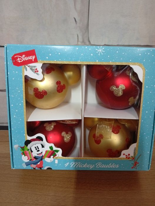 Bombki na choinkę Disney Myszka Mickey 4szt czerwono - złote