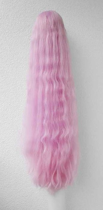 Długa 110cm różowa falowana karbowana peruka z grzywką cosplay wig