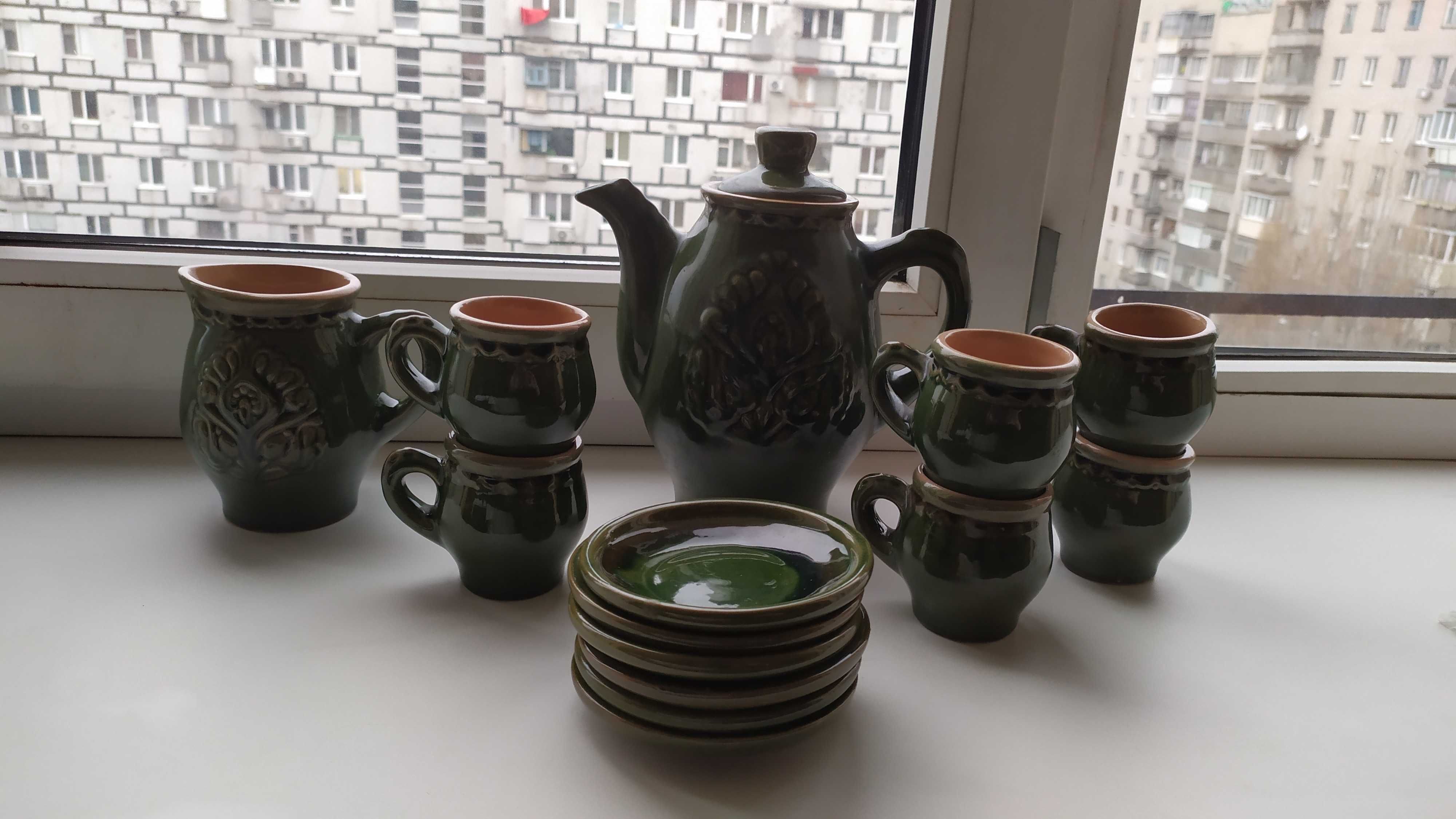 Вінтажний зелений кавовий чайний сервіз часів СРСР ретро порцеляновий