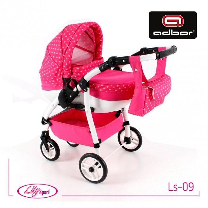 Wózek dla lalek z półokrągłą gondolą głęboki LILY SPORT