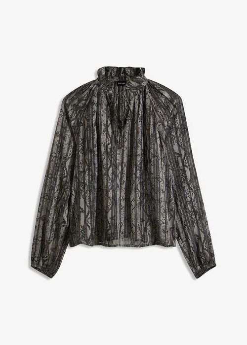 B.P.C bluzka koszulowa szyfonowa szara we wzory ze złotą nitką ^38