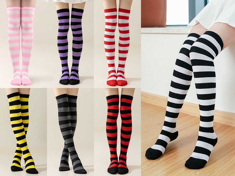 Набір мітенки і гольфи смугасті бавовняні чорно-фіолетові гетри білі