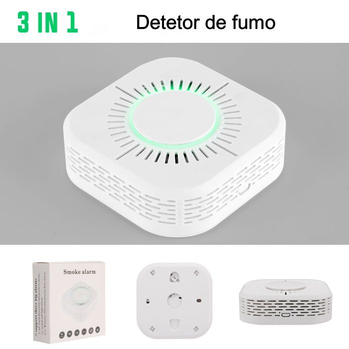 (NOVO) Detector de fumo 3 em 1 Transmissão sem fio 433MHz e Alarme