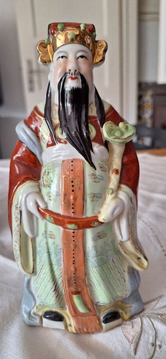 Estatueta de porcelana chinesa "Lu" deus da prosperidade antiga 23 cm