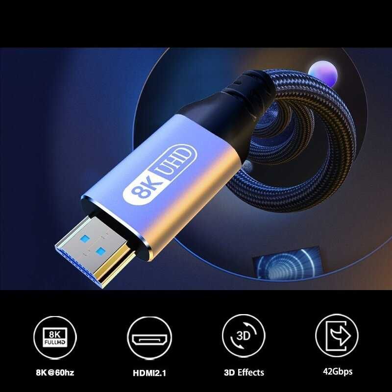 Kabel 2m 8K v2.1 HDMI do HDMI gruby solidny przewód z oplotem Ultra HD