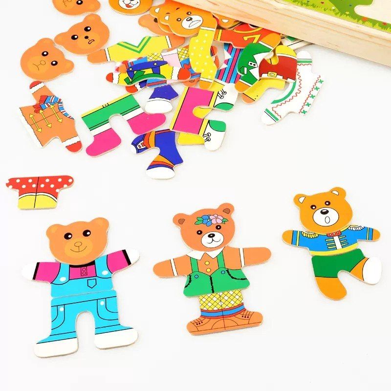 Drewniana ukłądanka puzzle ubieranka emocje miny 47 el