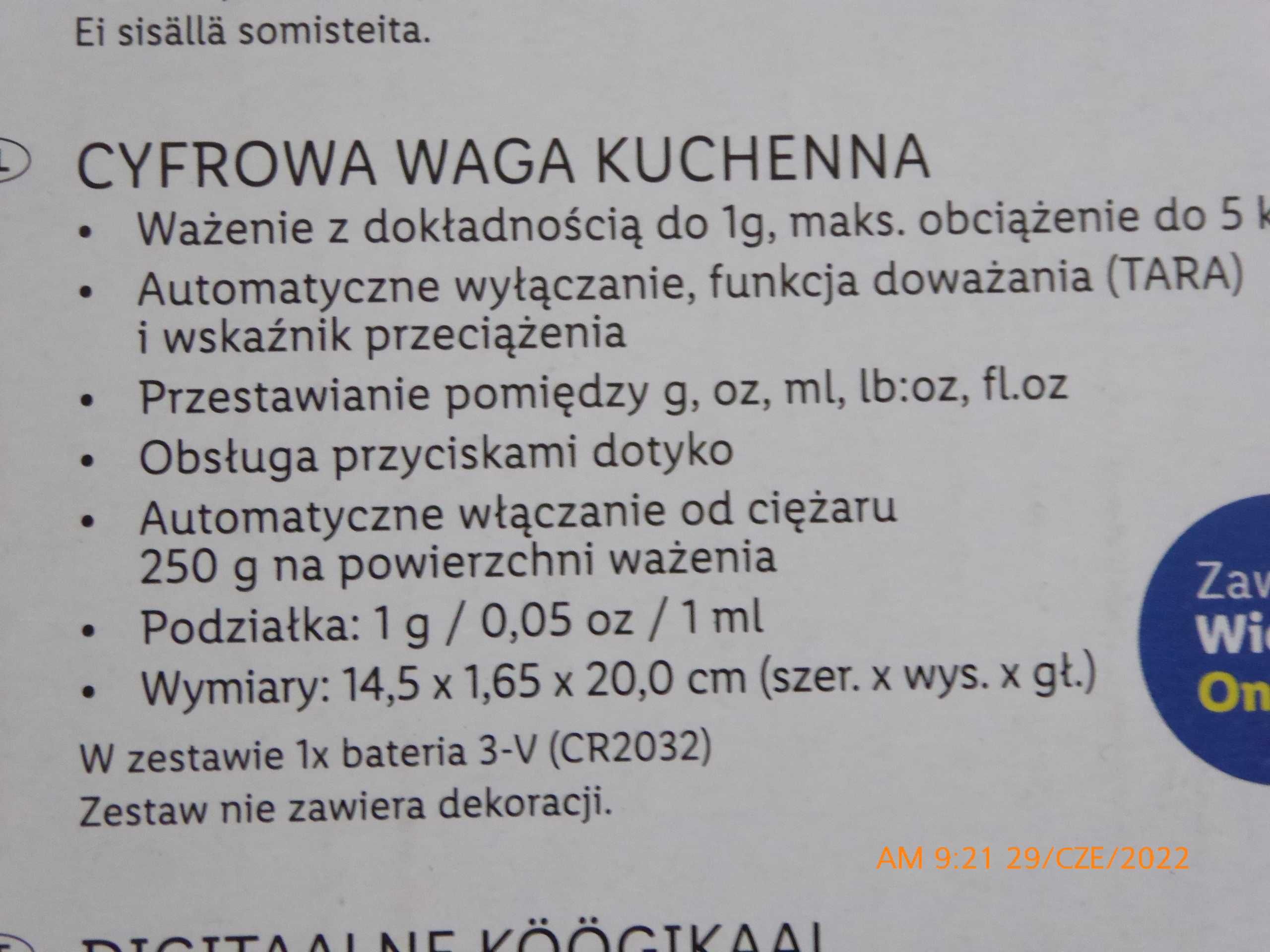 Cyfrowa, nowa waga kuchenna do 5kg. Silver Crest SKW 5 B1