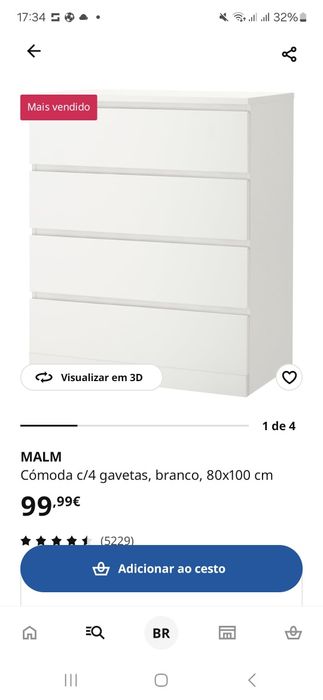Comoda Malm 4 gavetas + tampo de vidro branco, branco, 80x100x48 - 80€