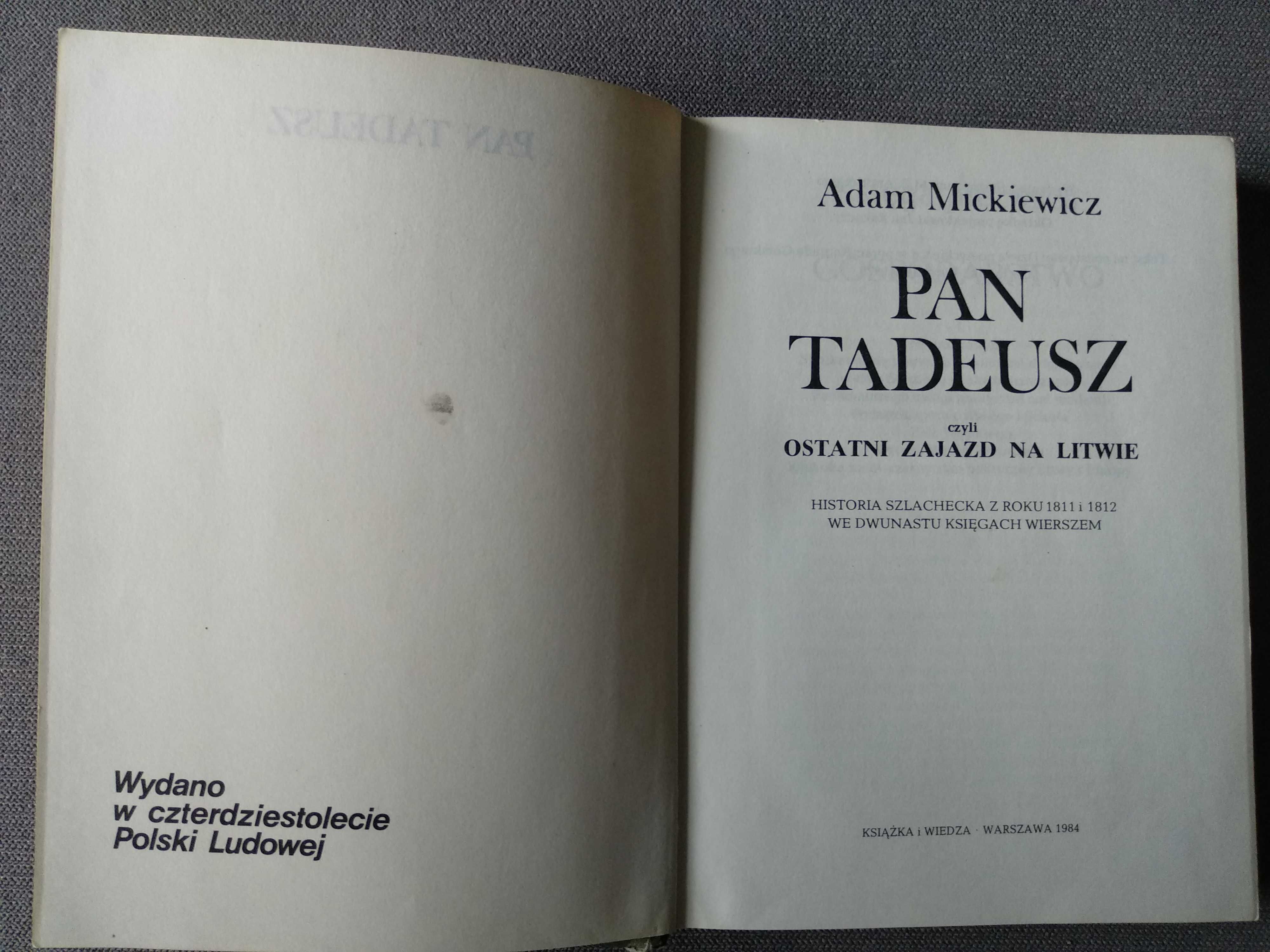 Książka "Pan Tadeusz" Adam Mickiewicz