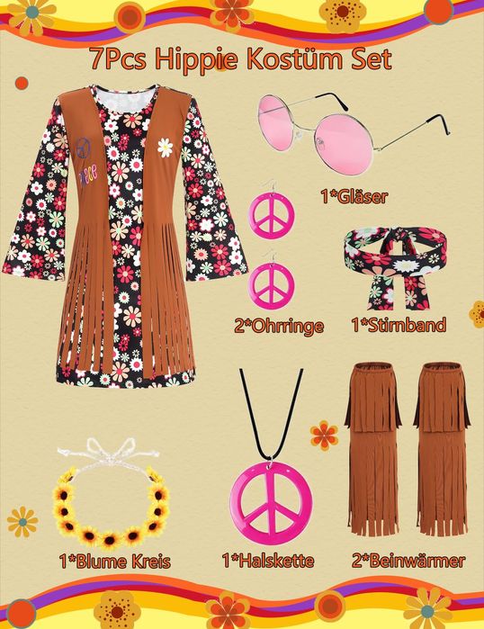 Kostium Hipisowski Damski Przebranie Lata 60 70 Strój Halloween Roz XL