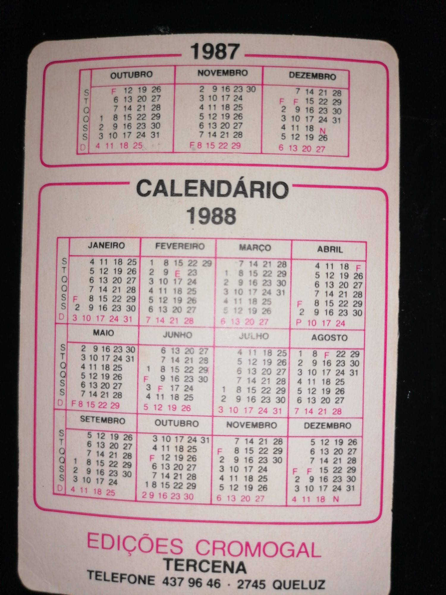 Calendários de Cidades e Vilas de Portugal 1987/1988