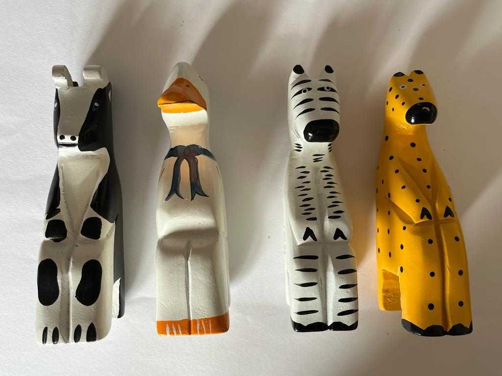 Figurki drewniane zwierzęta krówka kaczka zebra ok. 14 cm, zestaw 4szt