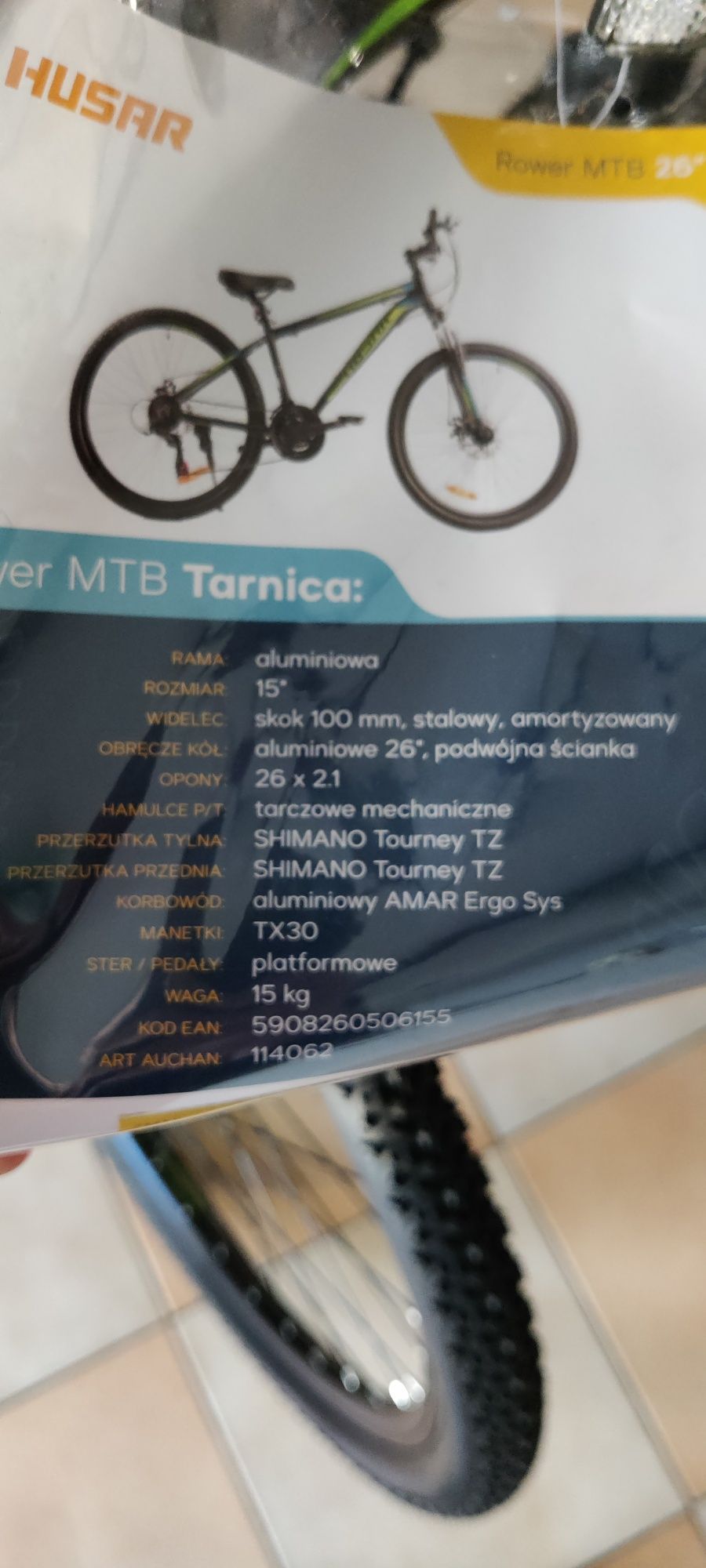 Nowy Rower góral MTB HUZAR TARNICA rama 15 cali koło 26 " czarny