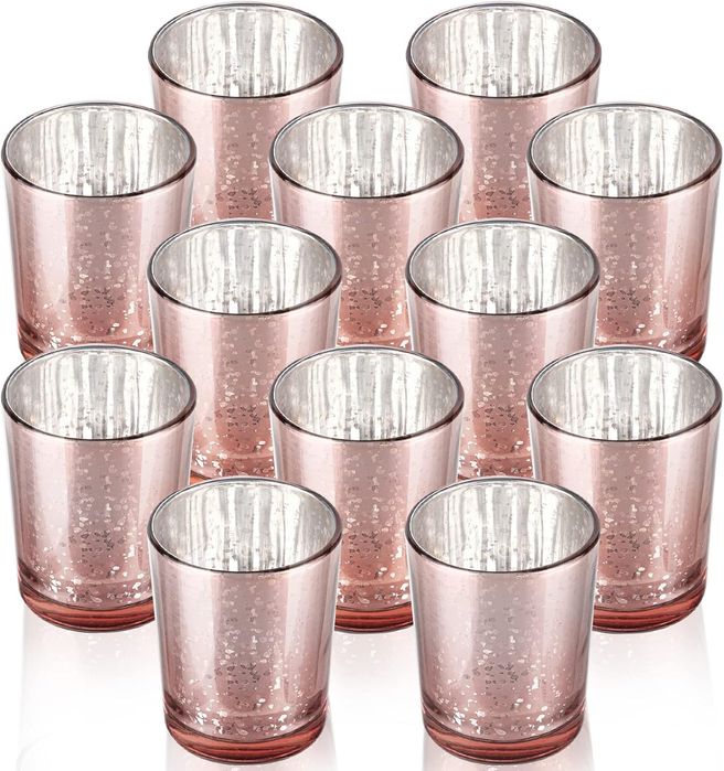 12 Szklanych Świeczników Tealight LALAGO Różowe Złoto Dekoracja