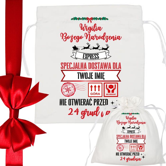 Worek na prezenty świąteczny TWOJE IMIĘ na święta gwiazdkę pod choinkę