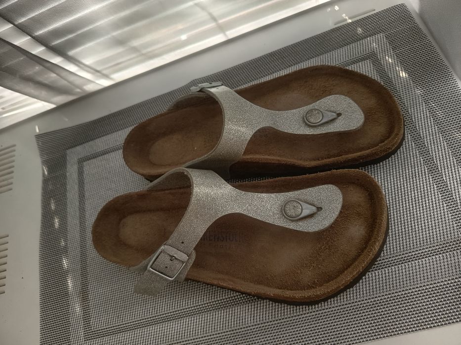 Биркенштоки шкіряні шльопанці в'єтнамки Birkenstock Gizeh 38 сірі